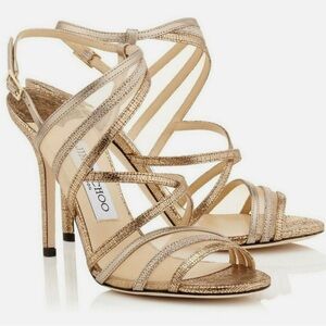Jimmy Choo Visby Gold Metallic Crisscross Sandal Size 40 (Retail for $895)